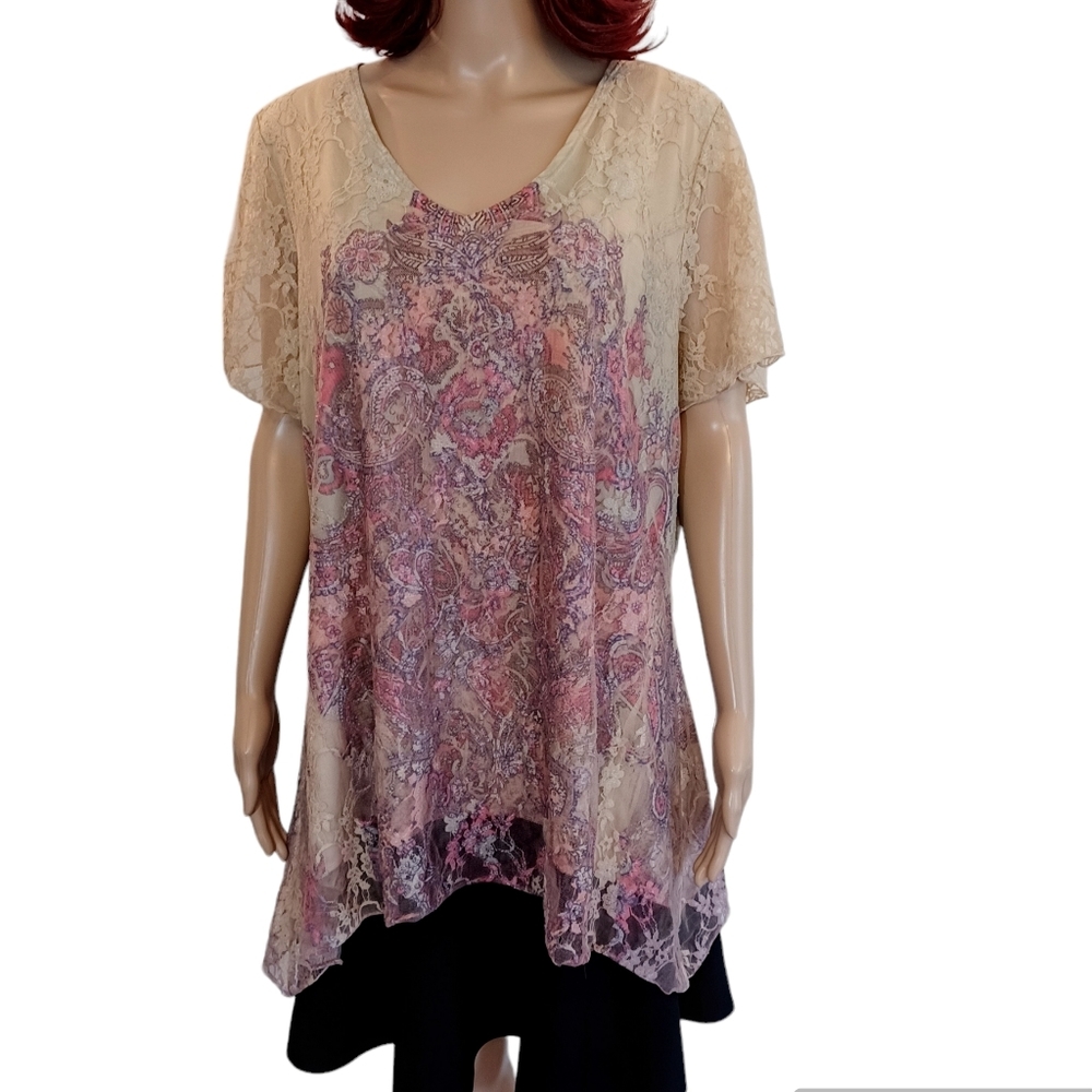 Brittany Black Boho Lace Top - Size 1X